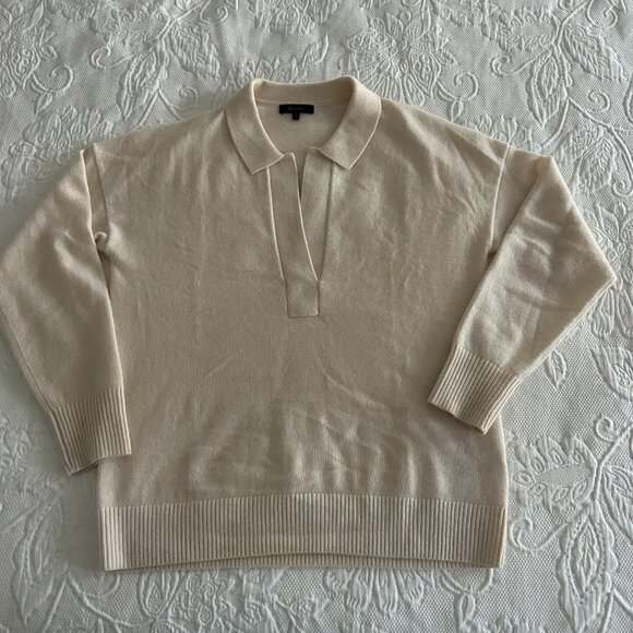 Quince Mongolian Cashmere Polo Sweater in Ivory (Size S) - Picture 3 of 6